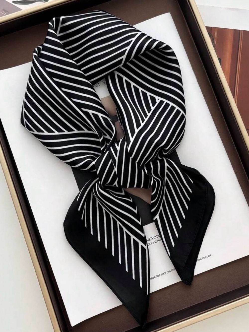 Women’s Black & White Striped Silk-Feel Neck Scarf